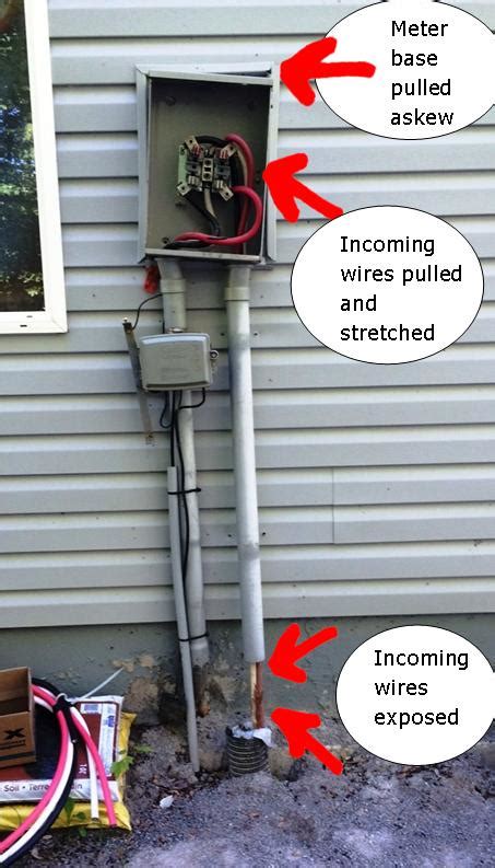 electric meter box pulling away from house|underground meter base falling off.